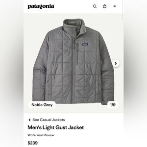 NWT Patagonia Men's Light Gust Puffer Jacket in Noble Grey - M